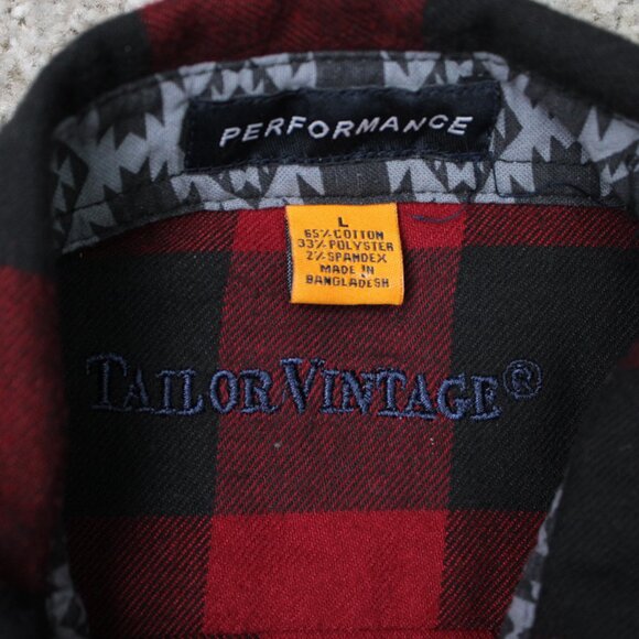 Tailor Vintage Shirt Mens Large Red/Black Plaid Performance Flannel Flip Cuff - Picture 8 of 14